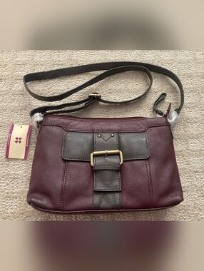 Naturalizer Burgundy Kaolan Leather Crossbody Satchel with Brown Strap NWT